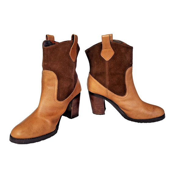 Lauren Ralph Lauren Shoes - Lauren Ralph Lauren Devyn Leather Suede Heeled Ankle Boots Western Tan Brown 8B